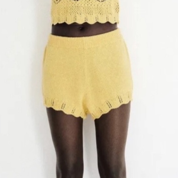 ZARA YELLOW Butter Scalloped Crochet KNIT SHORTS Women’s S Boho Festival Spring - Picture 15 of 15